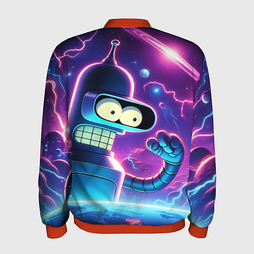 Мужской бомбер Bender in neon space - cartoon Futurama / 3D-Красный – фото 2