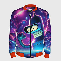 Мужской бомбер Bender in neon space - cartoon Futurama