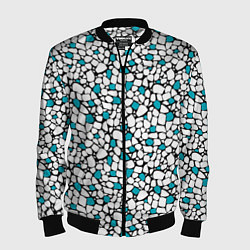 Бомбер мужской Мелкий синий белый мозаичный узор на черном, цвет: 3D-черный