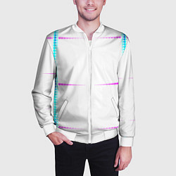 Бомбер мужской Color white blue pink stripes, цвет: 3D-белый — фото 2