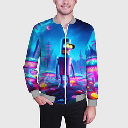 Бомбер мужской Бендер на сказочной неоновой грибной планете - ней, цвет: 3D-меланж — фото 2
