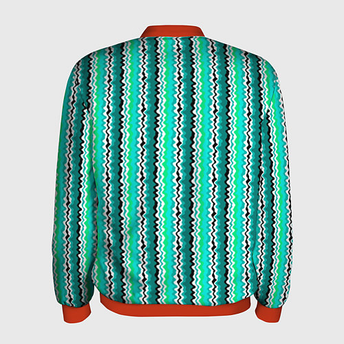 Мужской бомбер Вертикальные бирюзовые зеленые волнистые полосы / 3D-Красный – фото 2