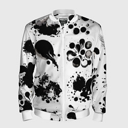 Бомбер мужской Чёрно-белые кляксы - абстракция, цвет: 3D-белый