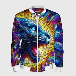 Бомбер мужской Боевой оскал пантеры - витраж, цвет: 3D-белый