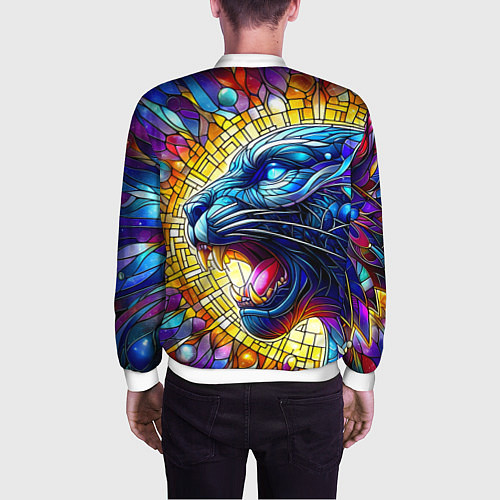 Мужской бомбер Боевой оскал пантеры - витраж / 3D-Белый – фото 4