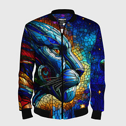Мужской бомбер Морда космической пантеры - неоновое свечение