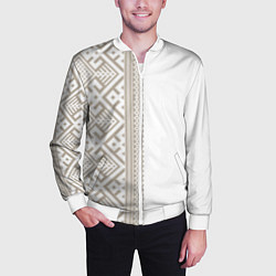 Бомбер мужской Узоры славянские в бежевом цвете, цвет: 3D-белый — фото 2