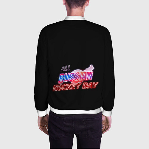 Мужской бомбер Всероссийский день хоккея / 3D-Белый – фото 4