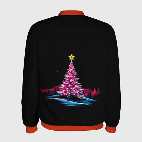 Мужской бомбер New year eve in the forest / 3D-Красный – фото 2