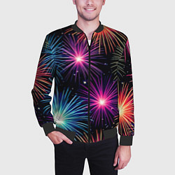 Бомбер мужской Стилизованный праздничный салют, цвет: 3D-черный — фото 2