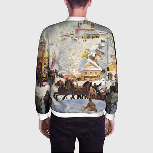 Мужской бомбер Русская тройка зимой - картина Масленица Кустодиев / 3D-Белый – фото 4