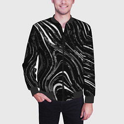 Бомбер мужской Абстракция чёрно-белый с волнистыми линиями, цвет: 3D-черный — фото 2