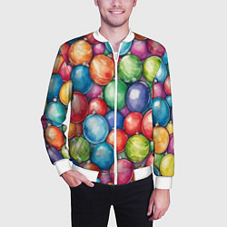 Бомбер мужской Россыпь новогодних шаров, цвет: 3D-белый — фото 2