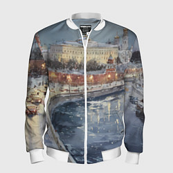 Бомбер мужской Новогодние праздники в Москве, цвет: 3D-белый