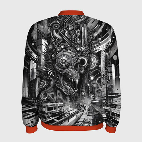 Мужской бомбер Cyber urban skull - ai art fantasy / 3D-Красный – фото 2