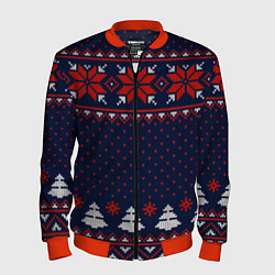 Бомбер мужской Новогодний вязаный узор, цвет: 3D-красный