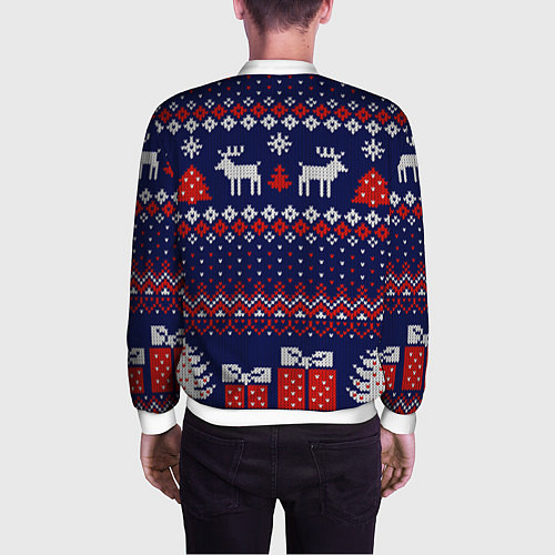 Мужской бомбер Новогодний вязаный паттерн / 3D-Белый – фото 4