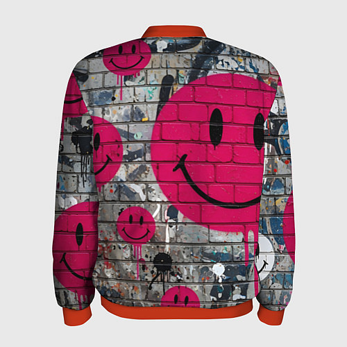 Мужской бомбер Розовые смайлы граффити / 3D-Красный – фото 2