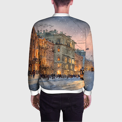 Мужской бомбер Зимний Санкт-Петербург / 3D-Белый – фото 4