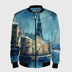 Бомбер мужской Снегопад в Санкт-Петербурге, цвет: 3D-черный