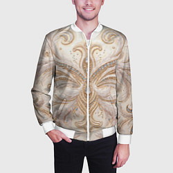 Бомбер мужской Перламутровый орнамент с перьями, цвет: 3D-белый — фото 2