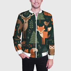 Бомбер мужской В лесу с животными, цвет: 3D-белый — фото 2