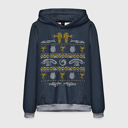 Толстовка-худи мужская Новогодний свитер Чужой, цвет: 3D-меланж