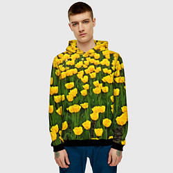 Толстовка-худи мужская Жёлтые тюльпаны, цвет: 3D-черный — фото 2