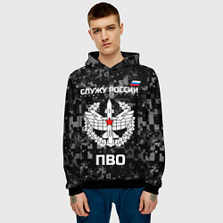 Толстовка-худи мужская Служу России - войска ПВО, цвет: 3D-черный — фото 2