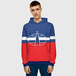 Толстовка-худи мужская Флаг космический войск РФ, цвет: 3D-синий — фото 2