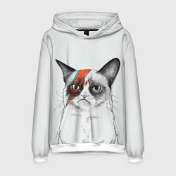 Толстовка-худи мужская David Bowie: Grumpy cat, цвет: 3D-белый