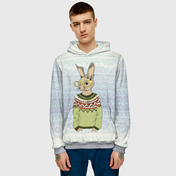 Толстовка-худи мужская Кролик хипстер, цвет: 3D-меланж — фото 2
