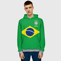 Толстовка-худи мужская Сборная Бразилии: зеленая, цвет: 3D-меланж — фото 2