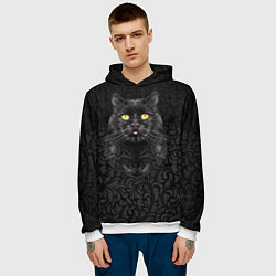 Толстовка-худи мужская Чёрный котик, цвет: 3D-белый — фото 2