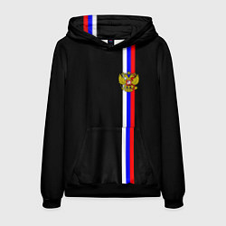 Толстовка-худи мужская Лента с гербом России, цвет: 3D-черный