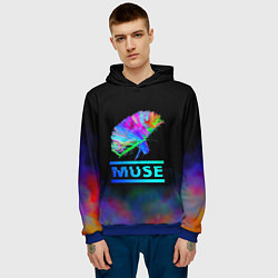 Толстовка-худи мужская Muse: Neon Flower, цвет: 3D-синий — фото 2