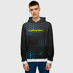 Толстовка-худи мужская Cyberpunk 2077: Blue Carbon, цвет: 3D-белый — фото 2