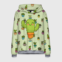 Толстовка-худи мужская Веселый кактус, цвет: 3D-меланж