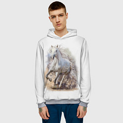 Толстовка-худи мужская Белая конь мчится галопом, цвет: 3D-меланж — фото 2