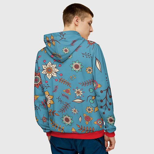 Мужская толстовка Цветочный рай узор / 3D-Красный – фото 4