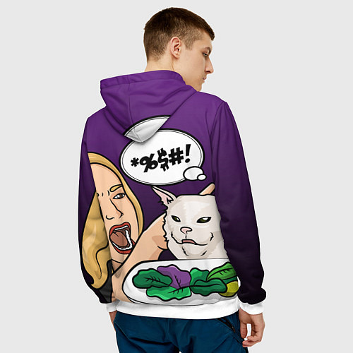 Мужская толстовка Woman yelling at a cat / 3D-Белый – фото 4