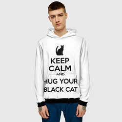 Толстовка-худи мужская Обними своего черного кота, цвет: 3D-черный — фото 2