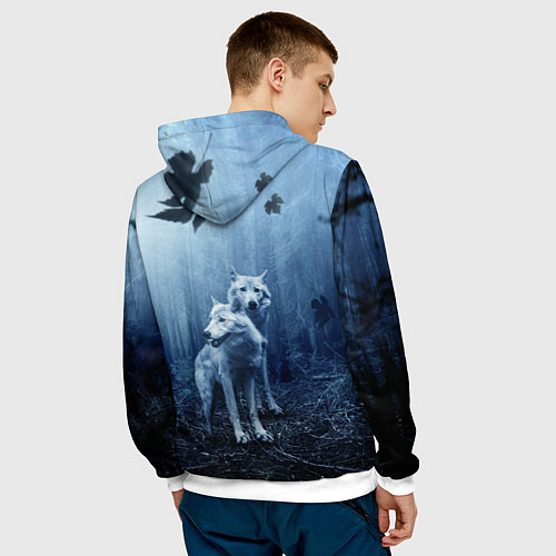 Мужская толстовка Волки в тёмном лесу / 3D-Белый – фото 4
