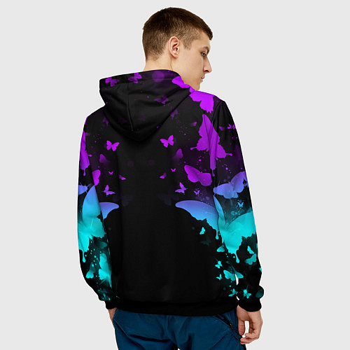 Мужская толстовка Бабочки в неоне / 3D-Черный – фото 4