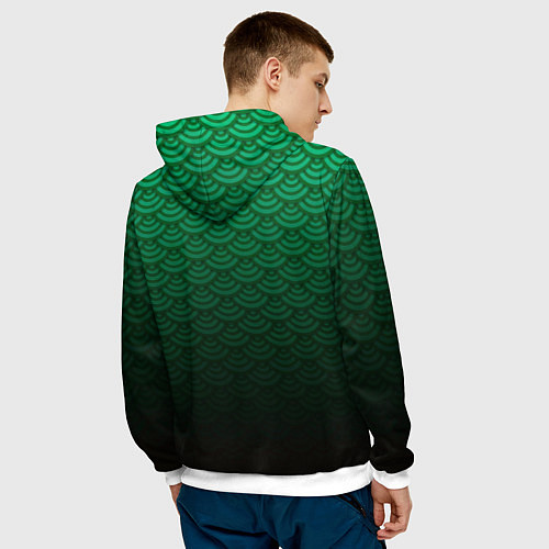 Мужская толстовка Узор зеленая чешуя дракон / 3D-Белый – фото 4