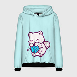Мужская толстовка Белый котенок с клубком милый