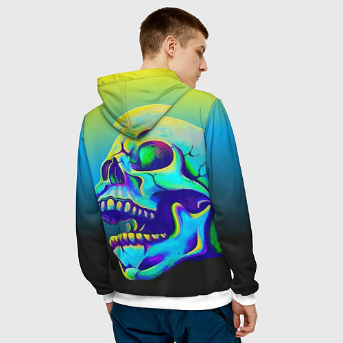 Мужская толстовка Neon skull / 3D-Белый – фото 4