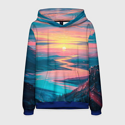 Толстовка-худи мужская Извилистая река закат природа, цвет: 3D-синий