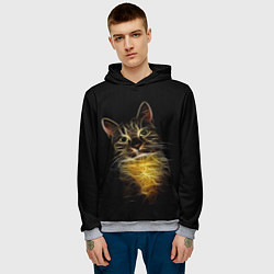 Толстовка-худи мужская Дымчато-световой кот, цвет: 3D-меланж — фото 2