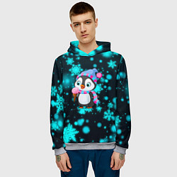 Толстовка-худи мужская Новогодний пингвин, цвет: 3D-меланж — фото 2